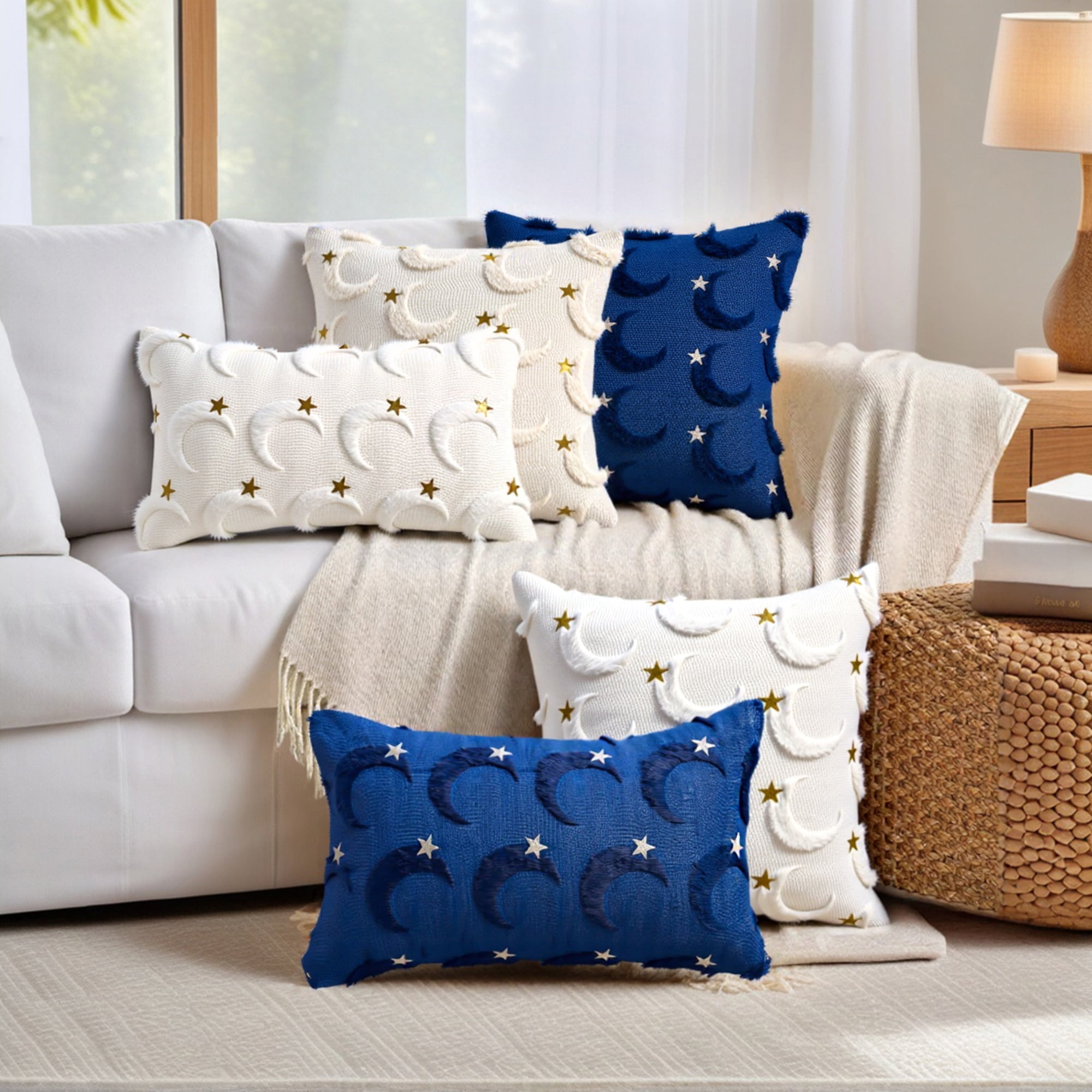 Unique Bargains Star Embroidered Throw Pillow Covers Pack of 2 Blue 20" x 12"