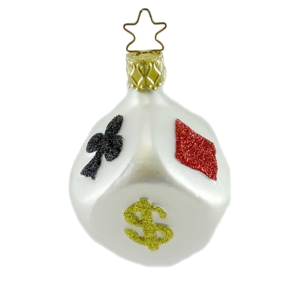 Inge Glas Lucky Dice Blown Glass Ornament Gamble Hearts Clubs 102206