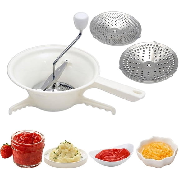 Food Mill for Vegetable Cutter with 3 Interchangeable Discs Food Mill Hand Cutter Milling for Tomato Sauce Potatoes
