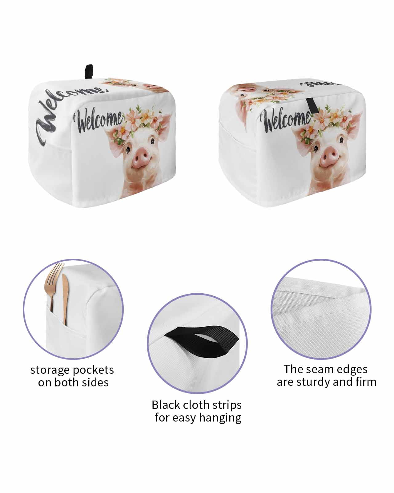 Fsddascl Pig Flower Garland Toaster Cover 4 Slice, Large Kitchen