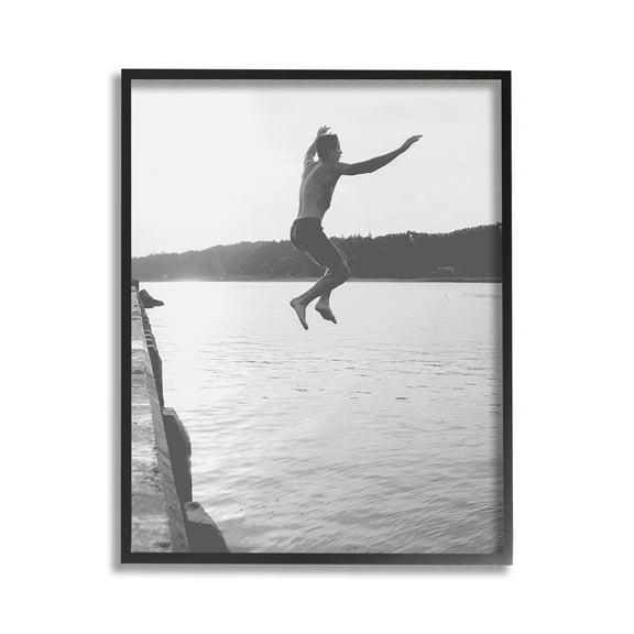 Stupell Industries Jumping in Lake Photography Landscape Photography Black Framed Art Print Wall Art, 11 x 14