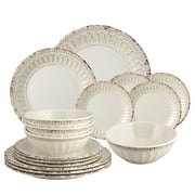 Gourmet Art 16-Piece Beaded Chateau Melamine Dinnerware Set, Sand, Service for 4. Includes Dinner Plates, Salad Plates, Dessert Plates and Bowls.