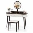 thumbnail image 3 of 47 Inch Modern Makeup Vanity Desk Set with 3 Color Round LED Mirror, Dressing Table with 4 Storage Drawers & Padded Stool for Bedroom,White and Brown, 3 of 8