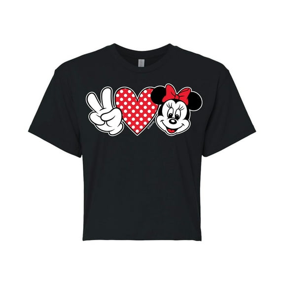 Mickey & Friends - Peace Love Minnie - Juniors Cropped Cotton Blend T-Shirt