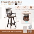 thumbnail image 2 of HOMEDIARY Outdoor Solid Wood Swivel Bar Stool, Oversized Patio Log Bar Height Chair with High Back, Heavy Duty 29.8" Tall Adirondack Chair with Armrest & Footrest, 500 LBS Capacity, Carbonized, 2 of 7