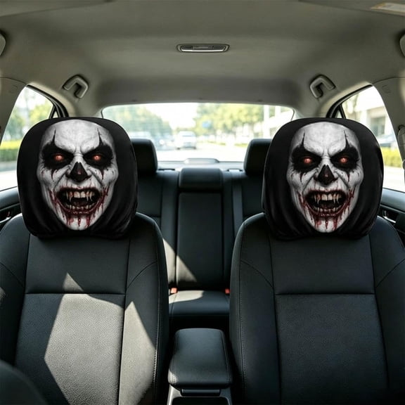 Car Headrest Covers, Funny Cartoon Print, Stretchy, 2-Pack, Auto Interior Decor