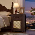 thumbnail image 3 of LEYAOYAO End Table with USB Type C Outlet Strip, Boho Style Nightstand with Rattan Decorated Cabinet, Bedside Table for Bedroom, Guest Room, Office, 3 of 11