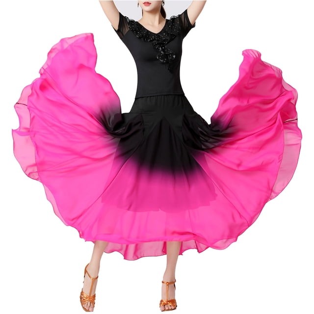 PMUYBHF Robe de Danse Performance Demi-Jupe Dégradé Robe de Danse Moderne Jupe Longue de Danse 3563 m