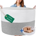 thumbnail image 1 of Cesta extragrande lavable de 24" x 17" para mantas, cesta de cuerda de algodón con asas para sala de estar, cesta tejida grande para guardar juguetes de bebé, 1 of 7
