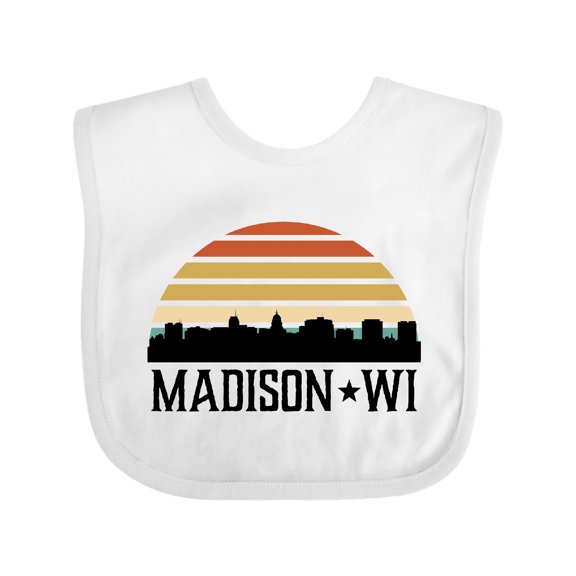 Inktastic Madison Wisconsin Skyline Retro Sunset Boys or Girls Baby Bib