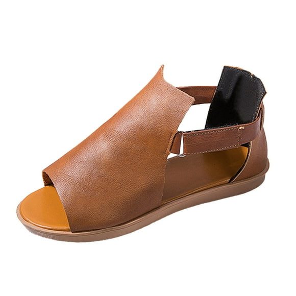 Sandals for Women Flats Vintage Wrap Faux Leather Gladiator Shoes Summer Casual Cut Out Open Toe Ankle Strap Walking Sandal