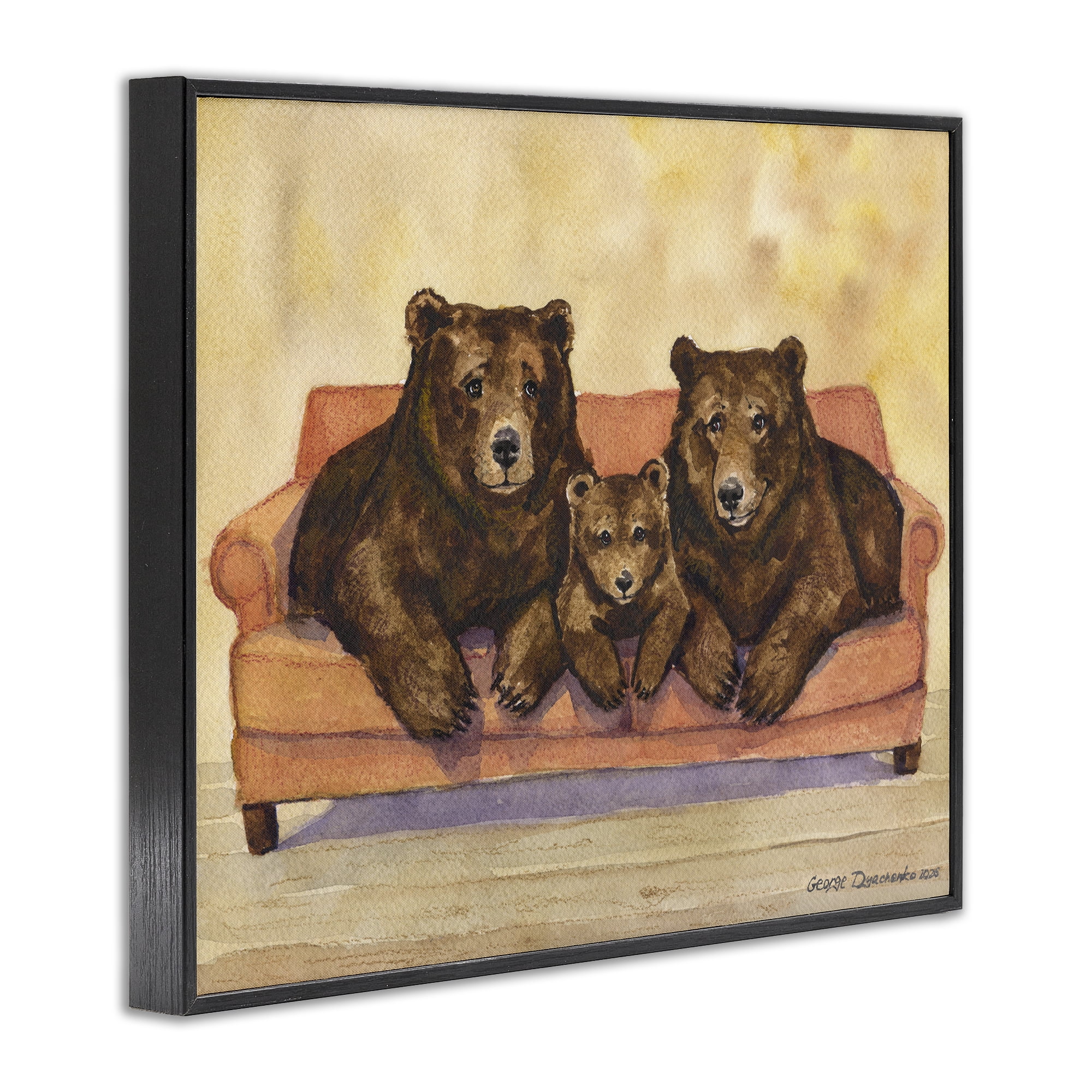 Stupell Industries Bear Family Trio Black Framed Giclee Art, design by George Dyachenko