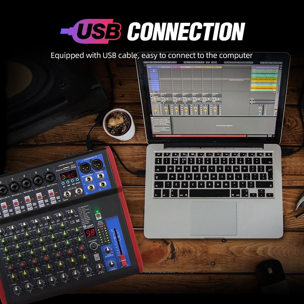 Professional Mixer, DJ Mixer with Bluetooth 5.0 99 DSP Digital Effects for Studios, Bars