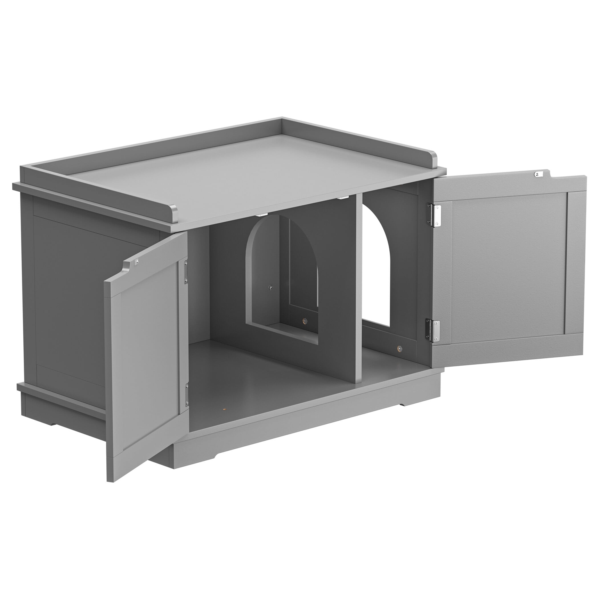 HomGarden Multi-Functional Cat Washroom Bench Hidden Cat Litter Box Enclosure Furniture Light Gray