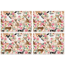 Chihuahua Dog and Flower Summer Placemats Table Placemats Set Of 4-Linen Kitchen Washable Placemats Table Mats 11.8"x17.7"Non-Slip Heat Resistant