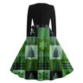 thumbnail image 6 of Women's Casual Fashion V-Neck Long Sleeved Retro Christmas Print Retro Dress, Holiday Print, Audrey Style, Party Wear, Casual Dress, Festive,Fluorescent Green,M, 6 of 7