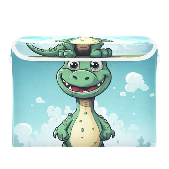 Silly Dinosaur Large Storage Bins with Linen Collapsible Lid Storage Box 16.7 x 12.6 x 11.8in