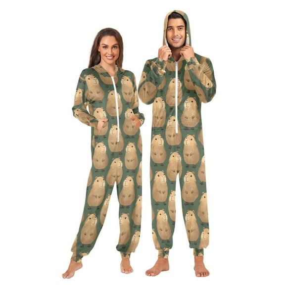 joogoo Capybara Pattern Unisex Adults Onesies Pajamas Jumpsuits L