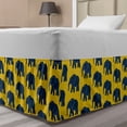 thumbnail image 1 of Animals Bed Skirt, Blue Elephant Patterns African Style Snouts and Horns, Elastic Bedskirt Dust Ruffle Wrap Around for Bedding Decor, 4 Sizes, Dark Blue Earth Yellow, by Ambesonne, 1 of 2