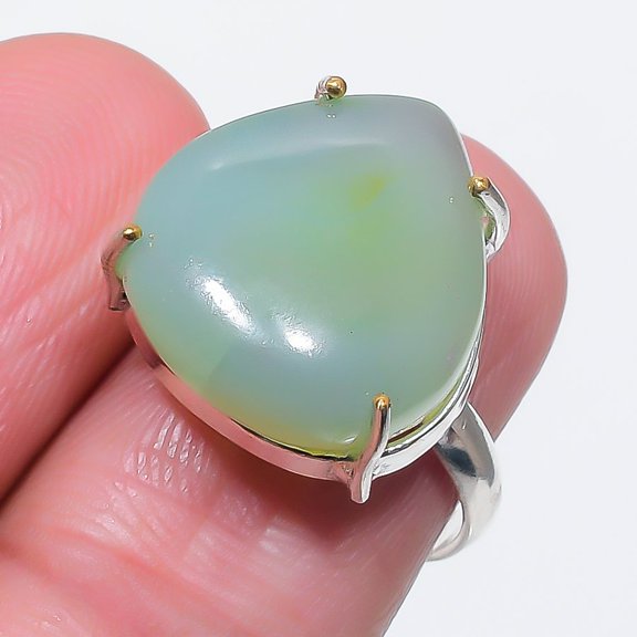 Green Chalcedony Gemstone Ring Handmade Anniversary Gift Jewelry 6.75" FR 6011