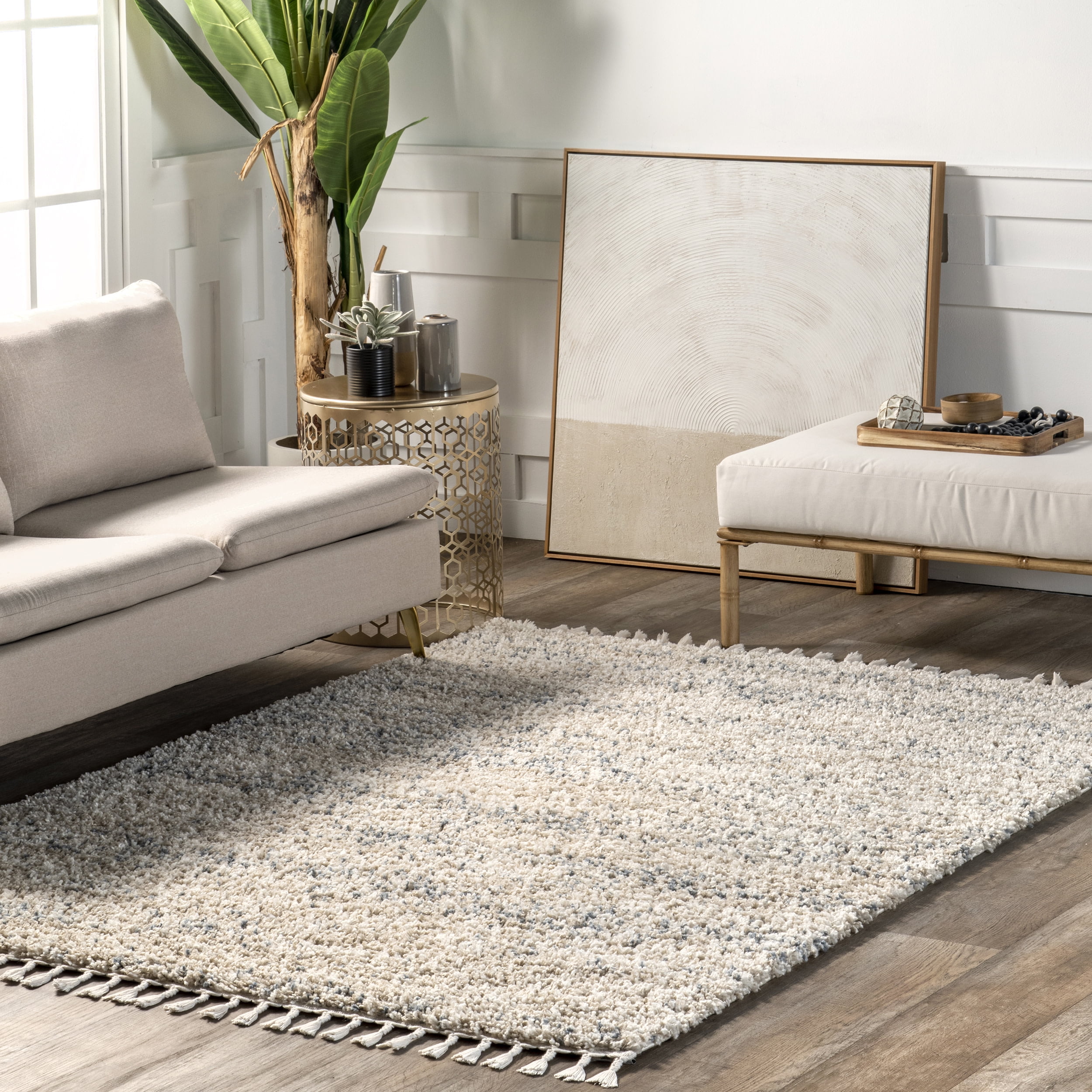 nuLOOM Brooke Shag Tasseled Area Rug, 7' 10" x 11', Beige