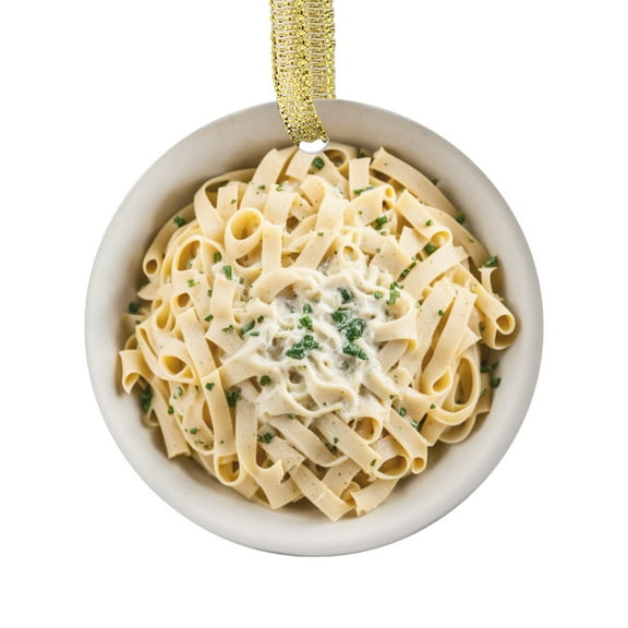 Fettucini Alfredo Pasta Italian Noodles Dish Food Double Sided Ceramic Foodie Novelty Holiday Christmas Xmas Tree Ornament Gift Accessory (Flat Printed Design, NOT 3D)
