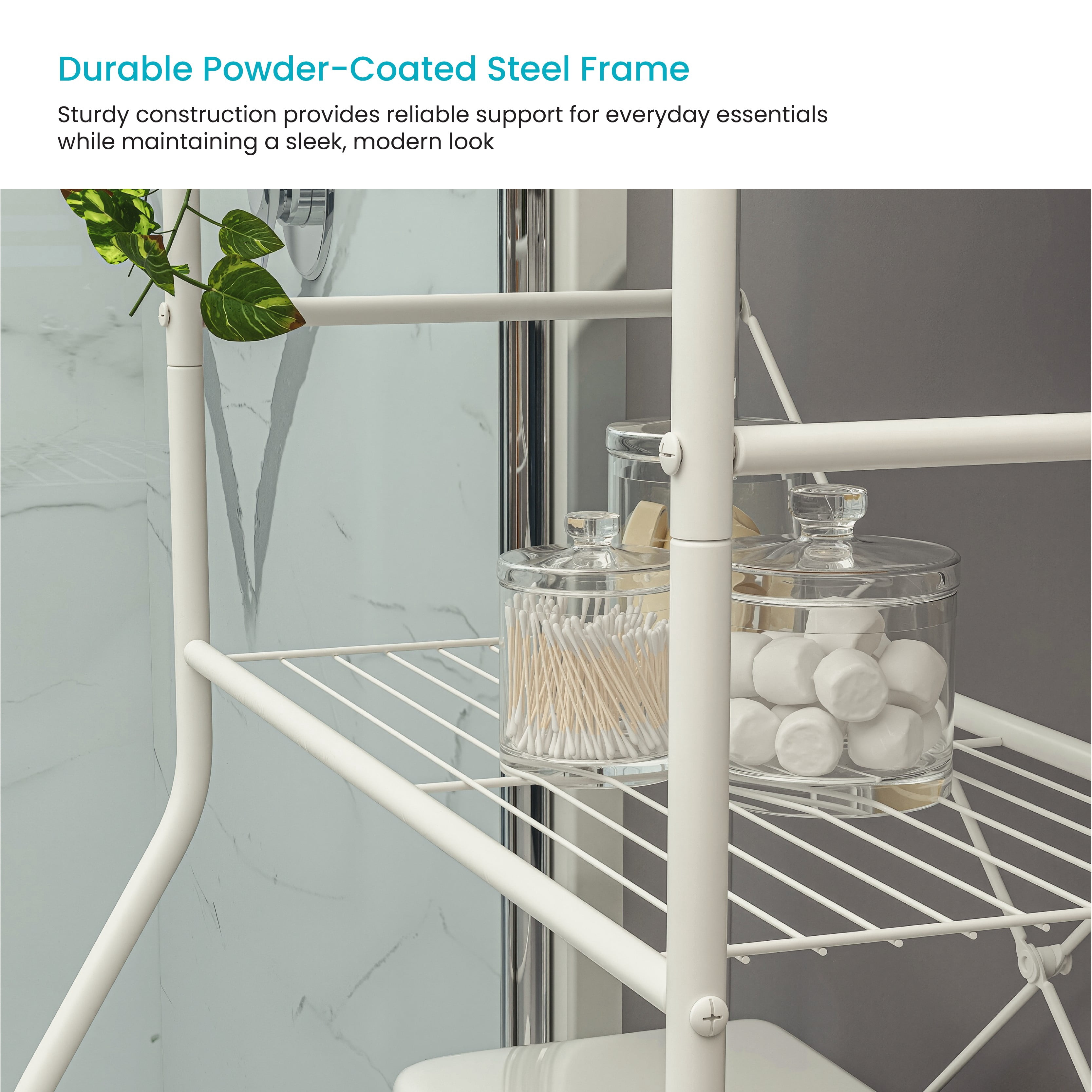 Home Zone Living 3-Tier Over the Toilet Bathroom Storage Organizer with Wide Stabilizing Base, Matte White