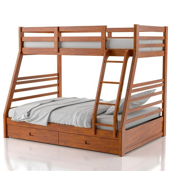 Furniture of America Tomi Wood Twin over Full Storage Bunk Bed in Oak