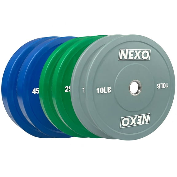 NEXO Color 160LB Rubber Bumper Plate Set - Premium Matte Finish 2x 45LB 2x 25LB 2x 10LB Colored Cross Training Weight Plates