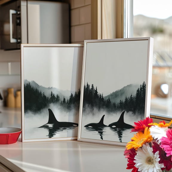 Luvia Orca Whale Diptych Art Print Set Of 2 Poster Or, Black And White Whale Coastal Wall Art, Whale Tail Print, Killer Whale Home Decor, Modern Wall Decor Set 2 Prints 8x12 UNFRAMED