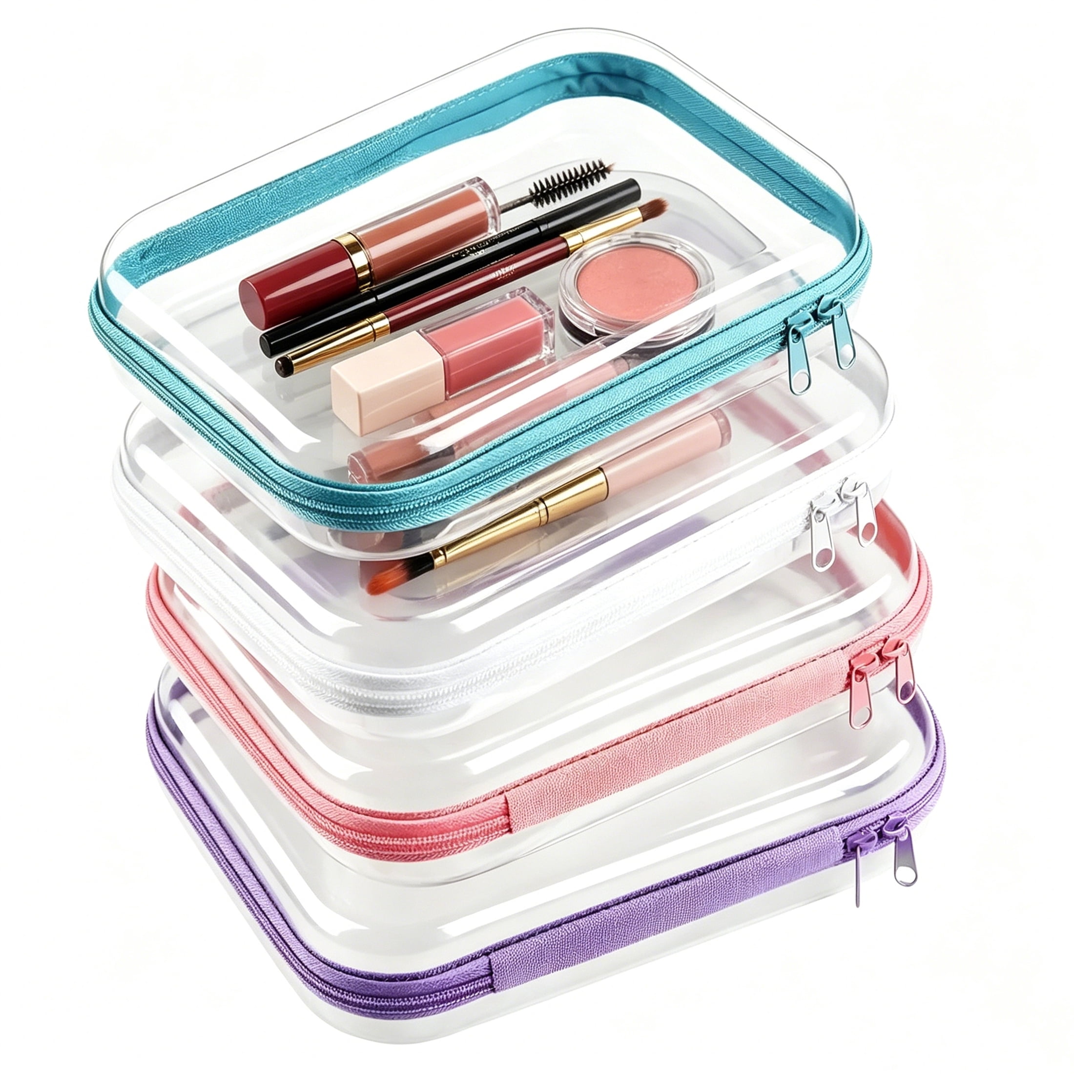 Topboutique Clear Toiletry Bag 4 Pcs Transparent Zipper Bags Travel Pouches Multipurpose Storage Cases Makeup Organizers Hard Zipper Case for Pencil Cosmetics Snacks Toy,4 Colors,Small