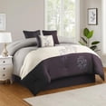thumbnail image 7 of Benjara 7 Piece King Polyester Comforter Set with Leaf Embroidery- Gray & Purple, 7 of 7