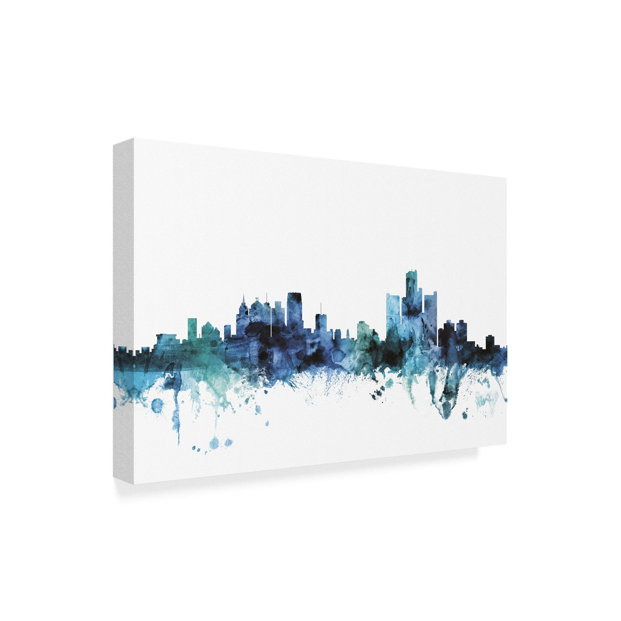 Trademark Fine Art 'Detroit Michigan Blue Teal Skyline' Canvas Art by Michael Tompsett
