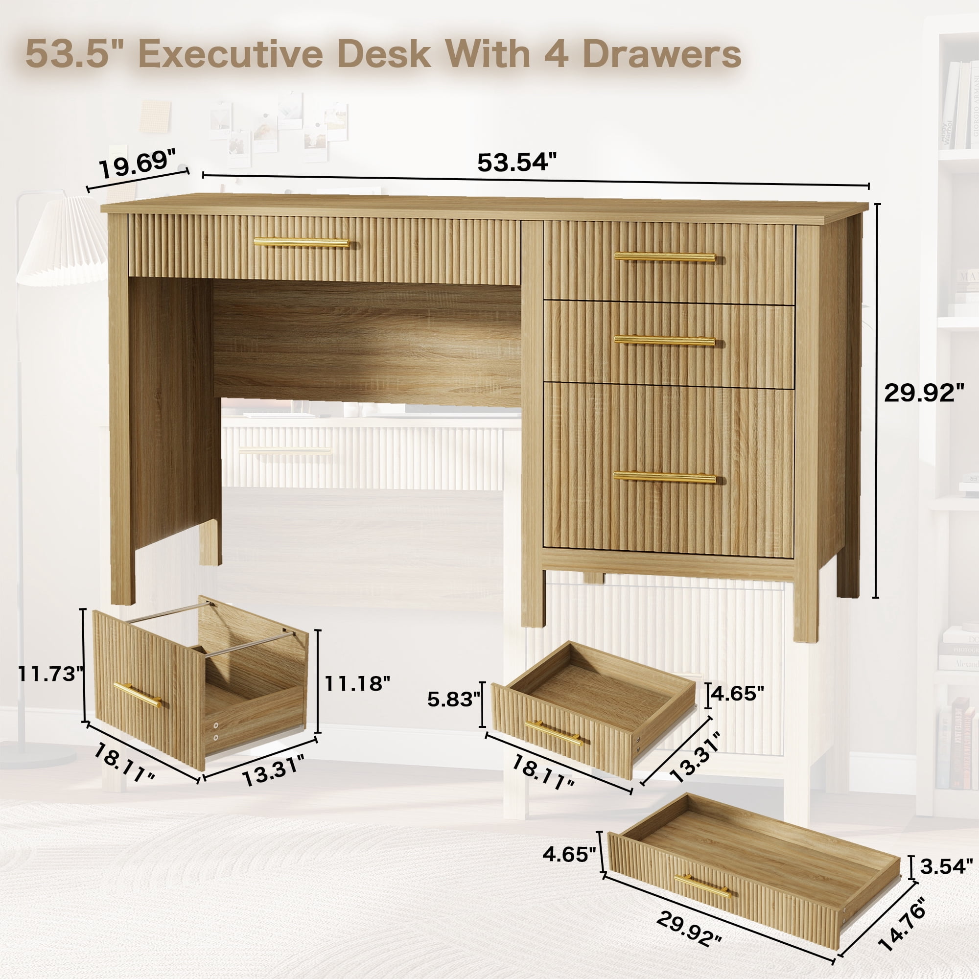 53.5" Executive Desk with Drawers, Home Office Desk with File Cabinet,Computer Desk Writing Workspace for Work Study