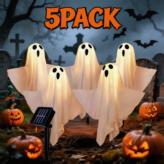 DAYBETTER Halloween Decorations Outdoor, 5pack Ghost Outdoor Pathway Light, 8 Lighting Modes, Warm White Led Lights for Porch, Yard, Halloween Party Decor