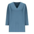 thumbnail image 3 of Winter Savings! Loopsun Womens Fall Tops Plus Size, 3/4 Sleeve T Shirts for Women, Women's Fashion Casual Solid Quarter Sleeve V-neck Pullover Top Navy, L, 3 of 5