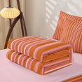 thumbnail image 5 of Castle Fairy Hippie Vertical Stripe Zipper Queen Comforter Set with Fitted Sheet and 2 Pillowcases,Bohemian Thin Line Zipper Bedding Set,Orange Pink White,Reversible, 5 of 7