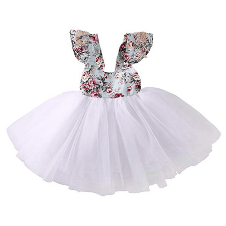 Newborn Infant Baby Girls Floral Dress Party Ball Gown Lace Tutu Formal Dresses Sundress