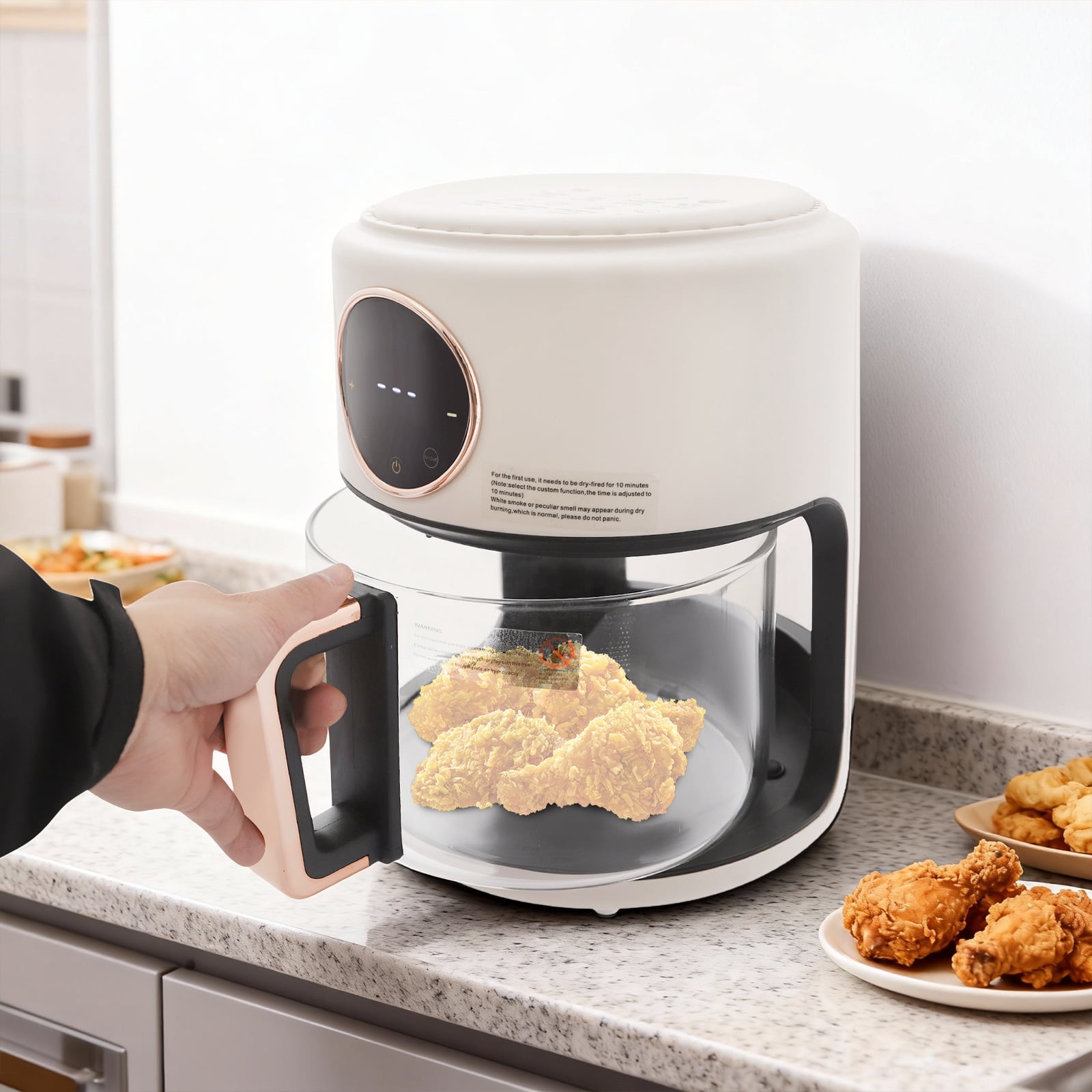 Air Fryer 4.4Qt 8-in-1 Digital Touchscreen, 1200W Compact Oilless Cooker with Borosilicate Glass Pot, 360° Visible Window, Dishwasher Safe, 80-200°C Adjustable Temp & Presets