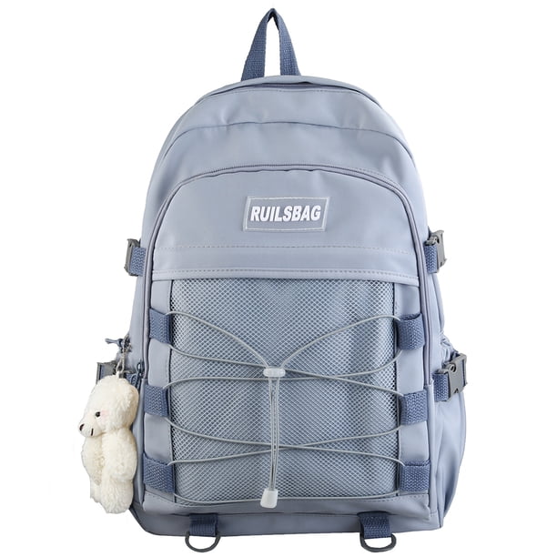 (Colgante Oso Blanco Agregado) Mochila Escolar Personalizada Con Cuerda Cruzada Estudiante Universitaria Mochila Versátil Mochila Universitario Japonés 9069 Azul