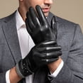 thumbnail image 2 of Guantes de cuero genuino para hombre, otoño e invierno, terciopelo, cálidos, gruesos, para conducir, guantes de piel de oveja con capa superior, 2 of 5