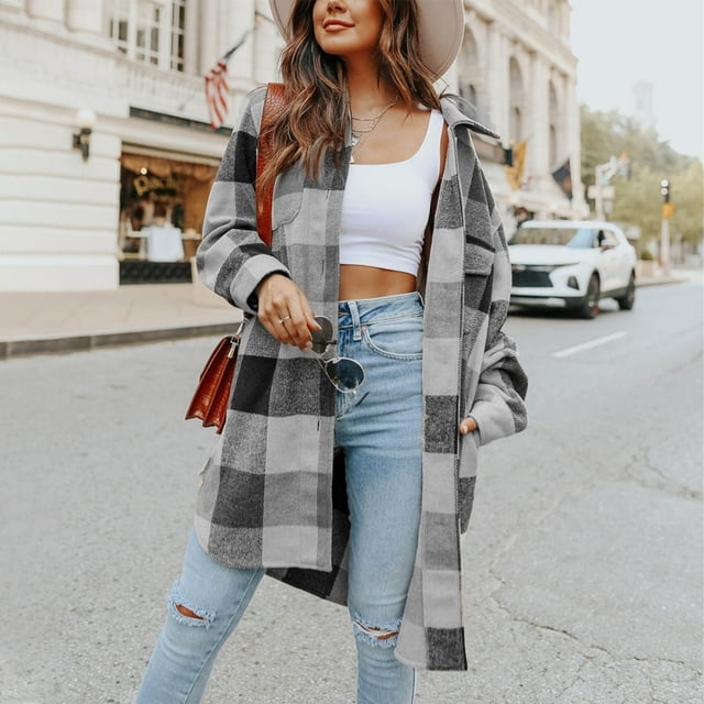 LOVZFMLL Vestes pour Femmes Mode Décontractée Confortable Manches Longues Col Rabattu Bouton Poche Blouse Manteau