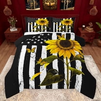 Feelyou Rustic Sunflower 3-Piece Full Comforter Set, Retro Flag Butterfly Animal Bedding