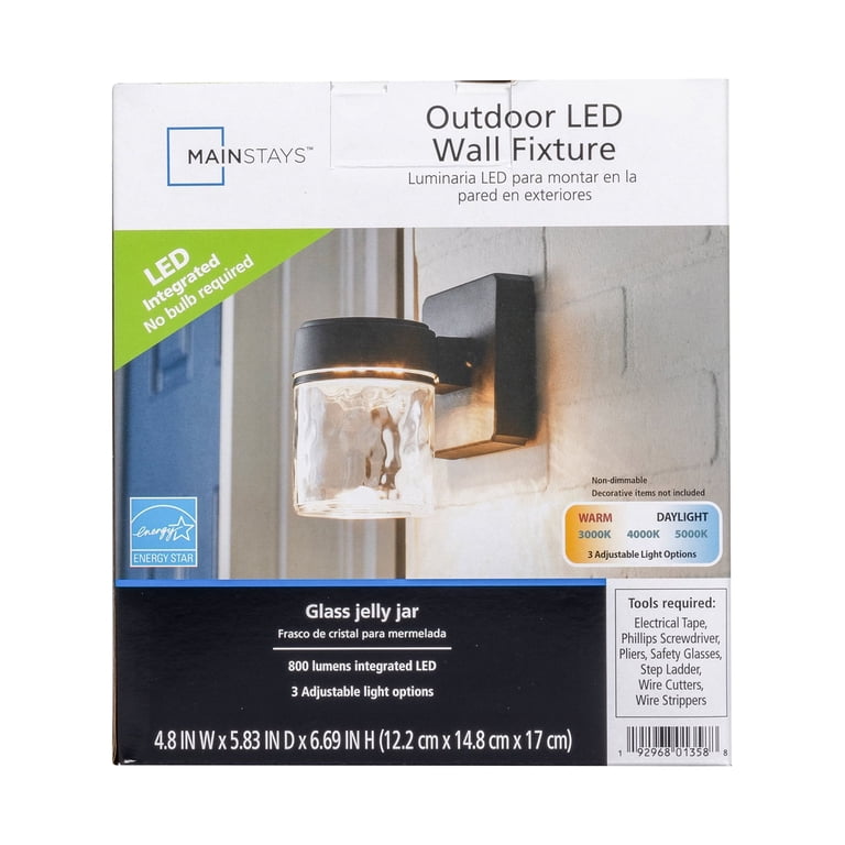 Mainstays Outdoor Integrated LED Wall Light, Black, 6 In photo 7