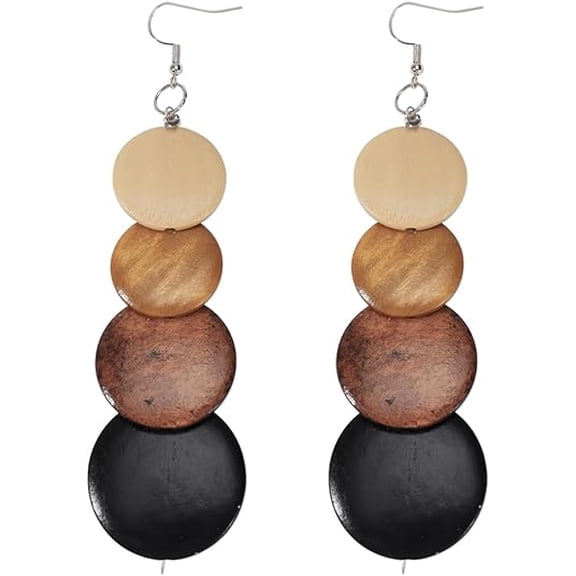 COIRIS Big Round Circle Wood Drop Dangle,Boho Hippie Long Wooden Earrings Dangle Earrings with Silver Hook for Women?ER1184-Circle Bronw?