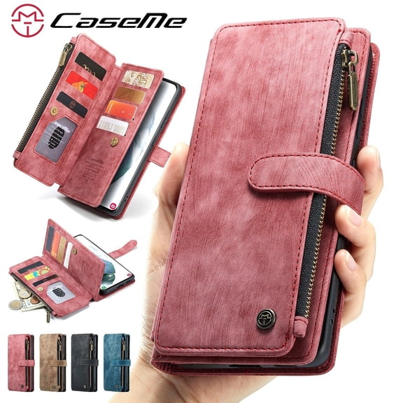 CaseMe Card Slot Zipper Wallet Leather Case for Samsung Galaxy S25Ultra S25 S25 S24Ultra S24 S24 S23Ultra S23 S23 S22Ultra S22 S22 S21Ultra S21 S21 S20Ultra S20 S20 S24FE S23FE S21FE S20FE S10