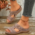 thumbnail image 5 of Caywon Dressy Flat Sandals for Women Comfortable Walking Arch Support Slip on Summer Casual Beach Wide Width Rhinestone Womens flats Slide Sandal Shoes, 5 of 7