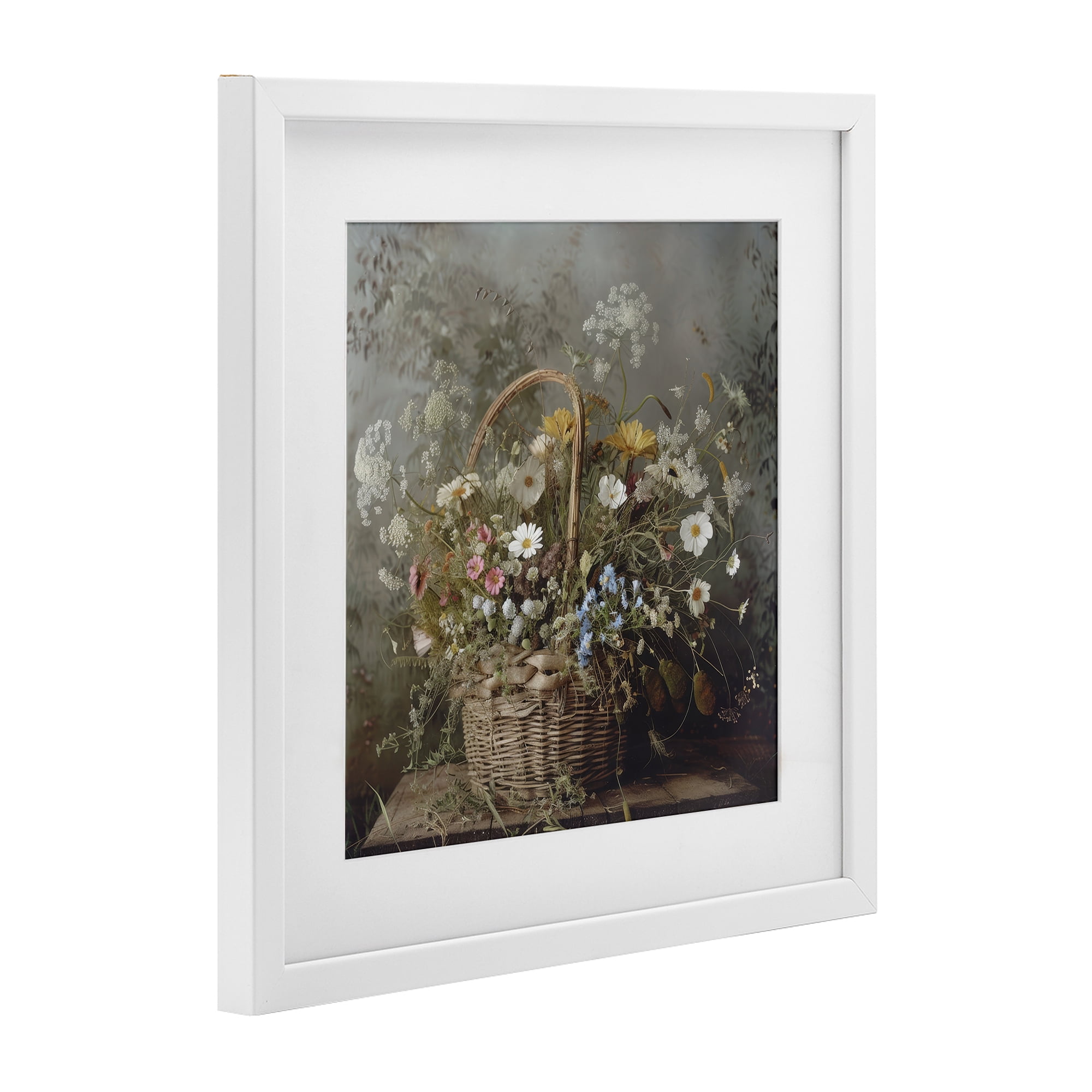 Stupell Industries Rustic Basket with Flowers White Framed Print Under Glass, design by Lazar Studio