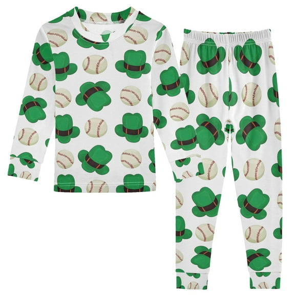 joogoo Baseball and Hat 2 Piece Long Sleeve Tee and Pants Cotton Pajama Set 5Y