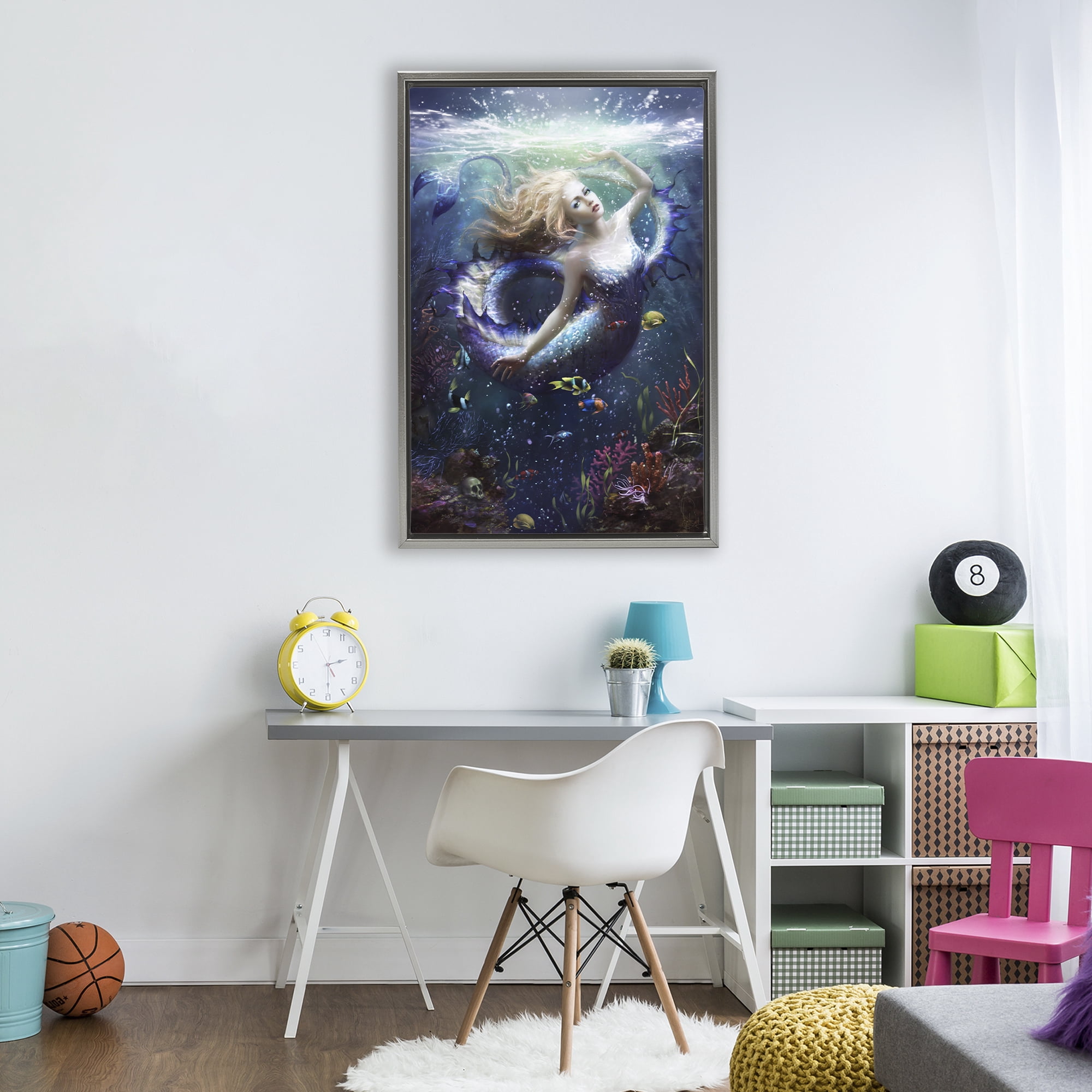 Stupell Industries Deep Sea Mermaid Gray Framed Floater Canvas Wall Art, design by Melanie Delon